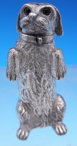 Pepper Shaker in the form of a dog with brown glass eyes, Victorian 2 3/4